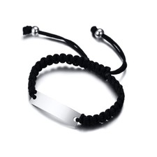 Bracciale Corda Intrecciata Incisione Personalizzata Nero Braccialetto Regolabile