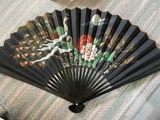Vintage peacock 35  Oriental Hand Painted Expandable Wall Fan