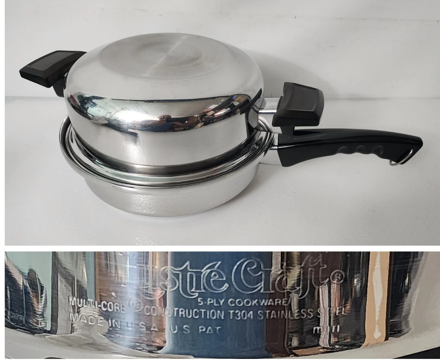 Vtg Lustre Craft Cookware 9" SAUTE Pan W/ Dome Lid 5-Ply Stainless USA (READ)