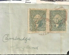 US Scott # 17, 12 cent black ,Imperf Pair , Cambridge piece, 1851
