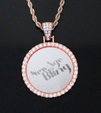 Cuadro + Cristal Circonita cúbica Foto Colgante Chapado en Oro Rosa 14k Collar de Acero Inoxidable