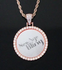 Picture + Glass CZ Photo Pendant 14k Rose Gold Plated Stainless Steel Necklace