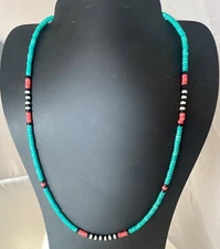 Native American Turquoise & "Salmon”Coral Heishi Necklace