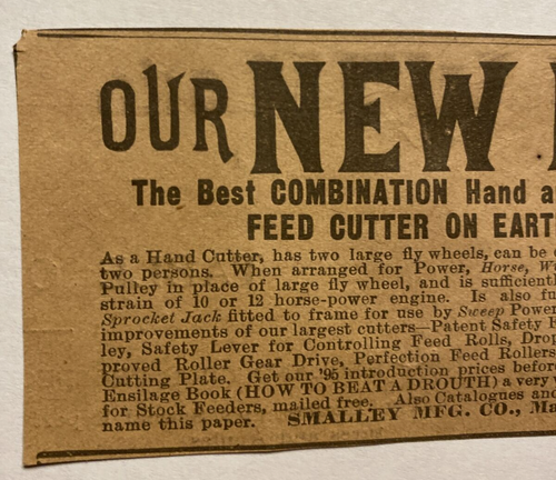 Publicidad 1895 Smalley MFG Co cortador de alimentación anuncio impreso Manitowoc Wisconsin WI P6f - Imagen 2 de 9