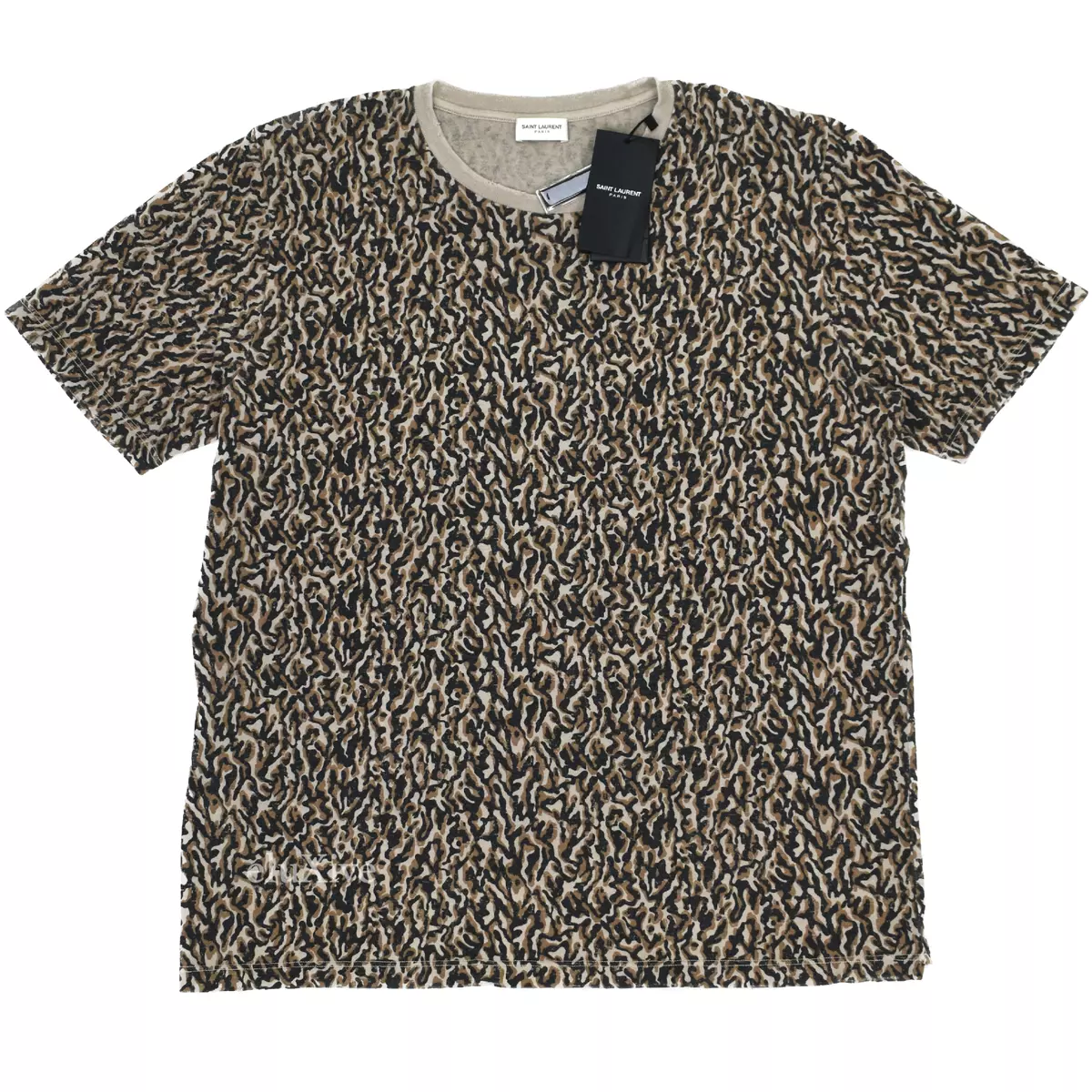 NWT $550 Saint Laurent Men's Distressed Leopard Camo Print T-Shirt L  AUTHENTIC