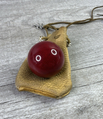 Red Glass Ball w/Black Dots 1.5''Smooth Surface Hand Size Therapy W/Leather Pouch