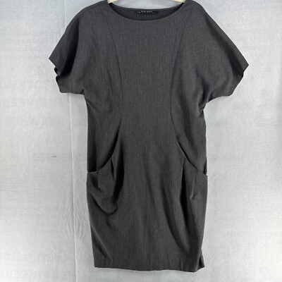 zara grey pinstripe dress Zara Womens Shift Dress S Gray Pinstriped Dolman Sleeve Above Knee  Professional
