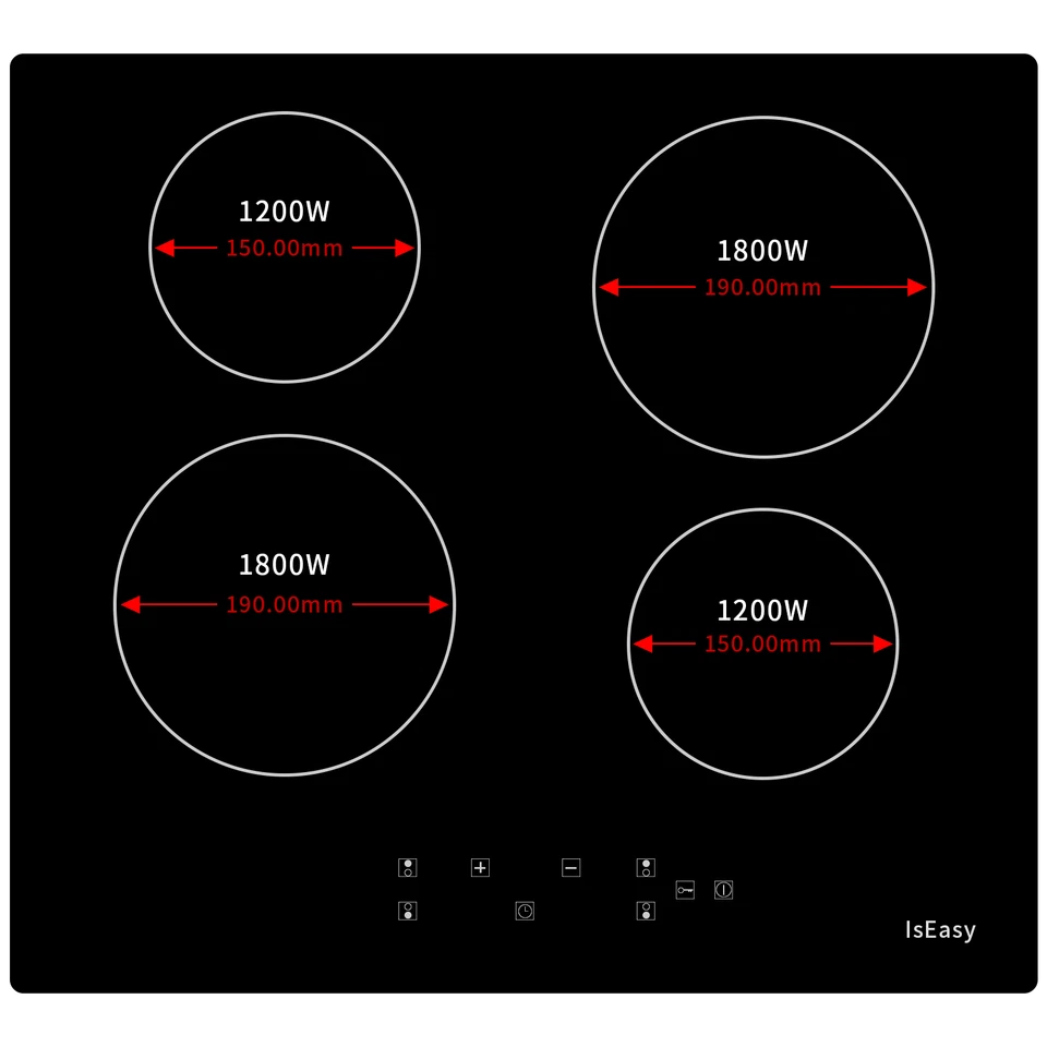Glaskeramikkochfeld Glaskeramik autark Kochfeld 4 Kochzonen 590mm x 520mm x 58mm