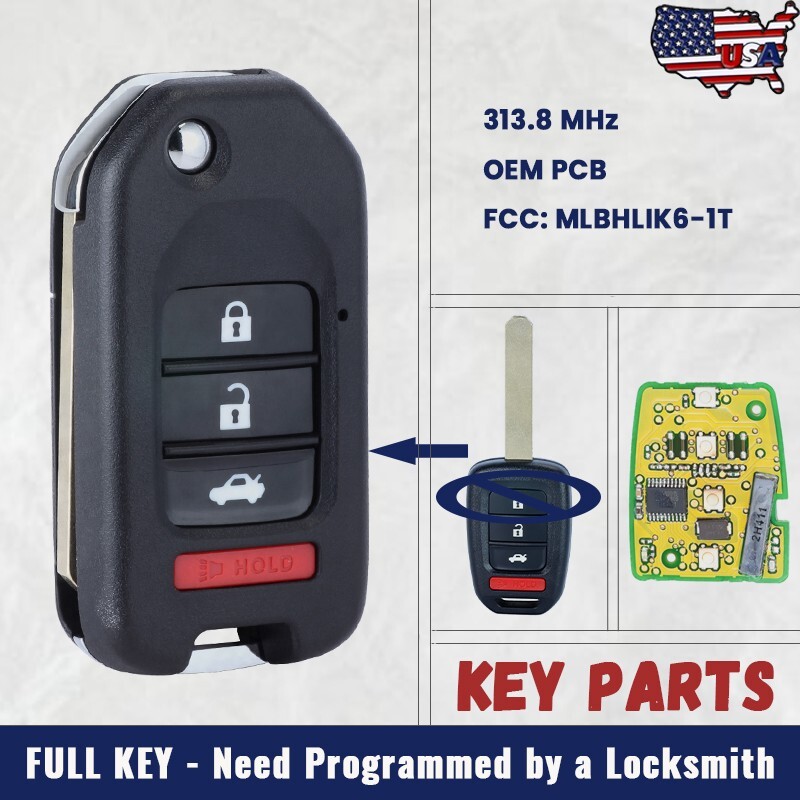 Replacement Key Fob Case For LHJ011 - Keyless Remote Shell Only, No Electronics