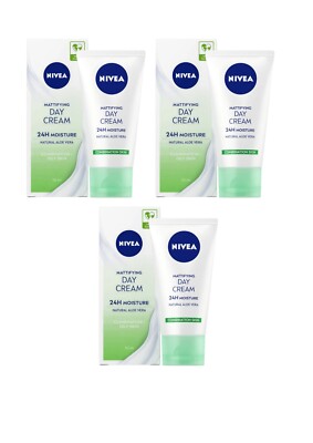 3 x NIVEA Mattifying Day Face Cream 50ml - 24h Moisture Oily & Mischhaut