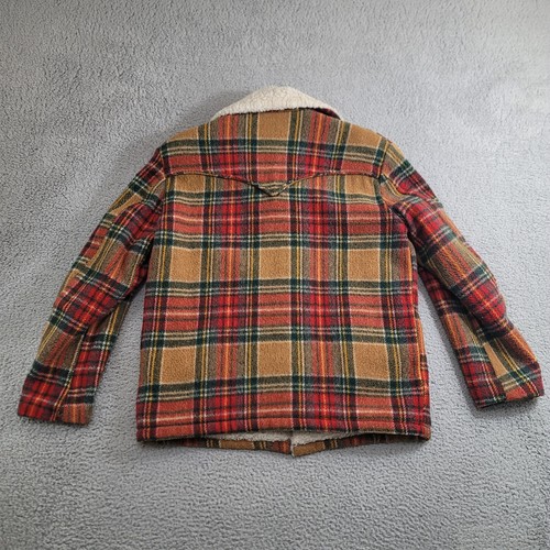 Vintage Montgomery Ward Sherpa Lined Coat Men's Medium Red Orange Plaid - Picture 6 of 20
