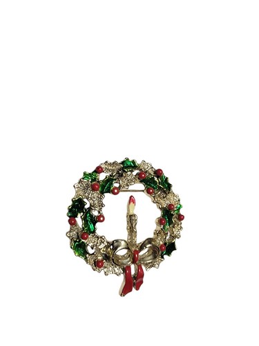Weihnachten Kranz Kerze Gold Heilige Brosche Gestempelt Gerrys