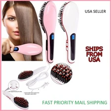NEW Pro Straightening Iron LCD Display Electric Straight Hair Brush USA Gift