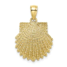Real 10kt Yellow Gold 2-D Beaded Scallop Shell Charm