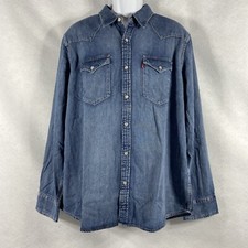 Levi s Denim Shirt Men s XL Blue Pearl Snap Long Sleeve The Western New