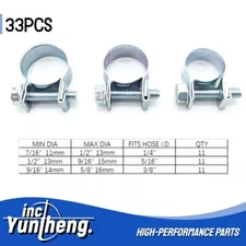 33PC 1/4" 5/16" 3/8" Fuel Injection Gas Line Hose Clamps Clip Pipe Clamp Metal