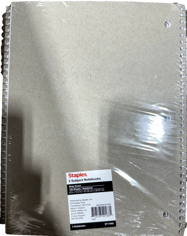 (4 Pack of 3) Staples 1-Subject Notebook Graph Ruled 120 Sheets Assrtd 8"x10.5" - Image 3 of 3