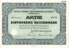 RAR: Isola Werke 1000 RM 1941 D&uuml;ren - Kein Barov mit vollst&auml;ndigem Kupon-Bogen