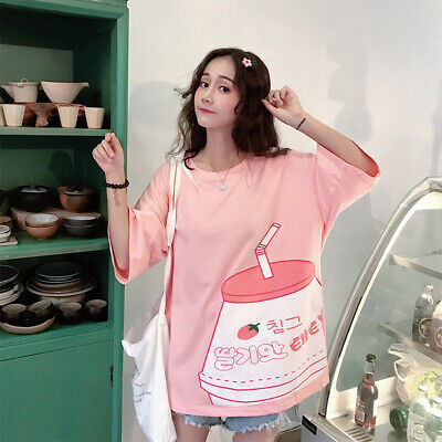 Kawaii Strawberry Milk Print T-shirt - Kawaii Fashion Shop