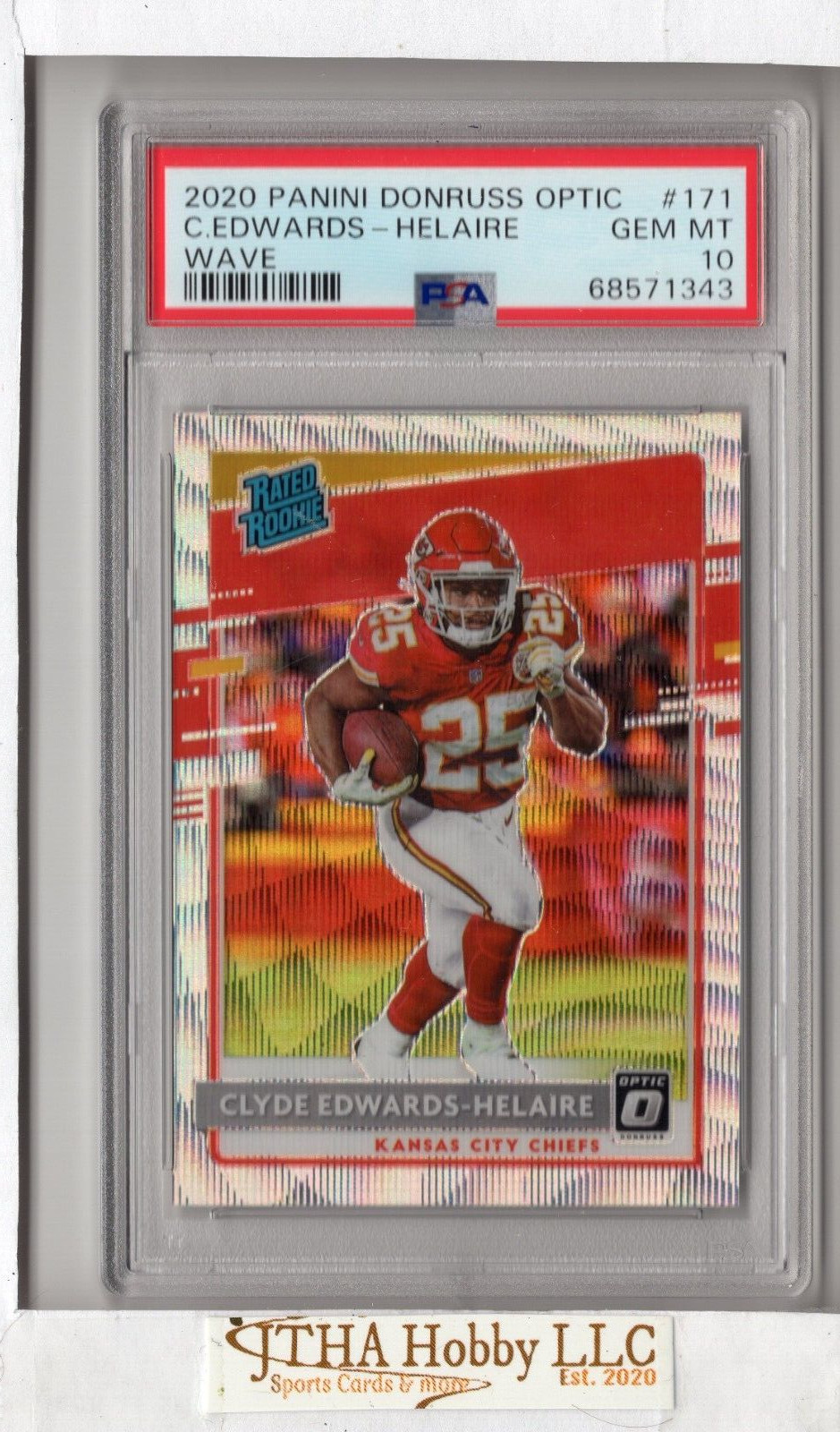 2020 Donruss Optic Clyde Edwards-Helaire - Wave #'d 050/199 PSA Gem Mint 10
