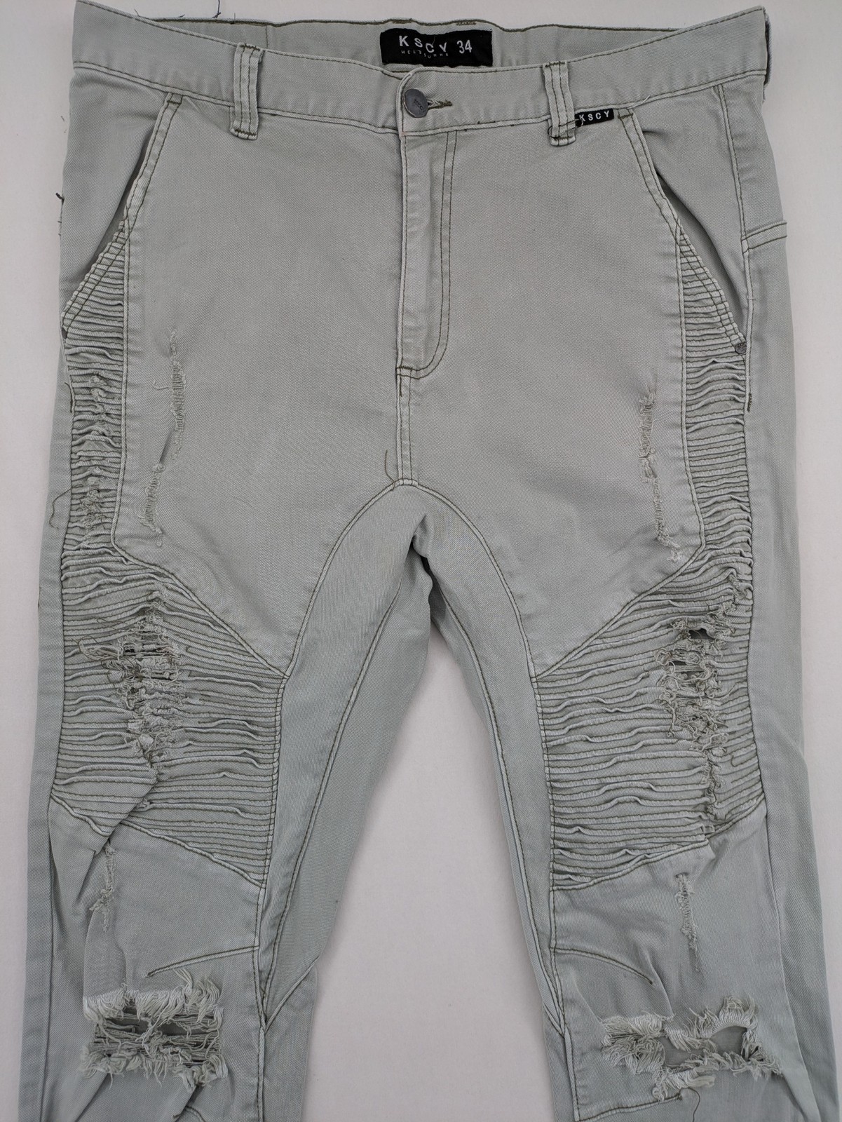 KSCY Herren Moto Biker Jogginghose Größe 34 grau distressed zerrissen Baumwolle image 2