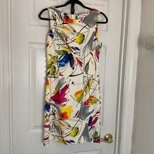 AGB Dress Womens 8 Abstract Floral Sheath Sleeveless Boat Neck Multi 0314X80