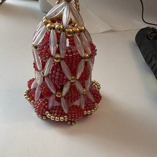 Ręcznie robiony abażur z koralików dzwonek czerwone złoto biały klips do lampy wiszącej