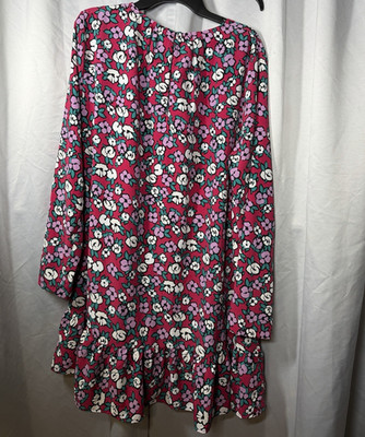 Lefties Floral Pink Long Sleeve Round Neck Fit & Flare Knee Dress XL