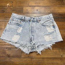 Levis 501 Vintage Cut Off Denim Shorts Womens W34 Distressed Light Wash