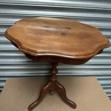 Vintage Wooden Inlaid Marquetry Occasional Side Table Pedestal Tripod Italian 