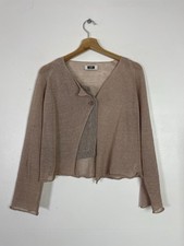 Crea Concept Beige / Light Brown 90% Linen Crop Cardigan - Sz Medium