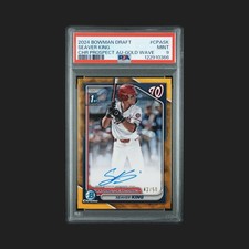 Seaver King 2024 Bowman Draft Chrome Prospect Gold Wave Auto #CPA-SK/50 PSA 9