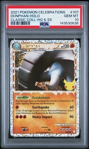 2021 POKEMON CELEBRATIONS CLASSIC COLL #107 DONPHAN-HOLO PSA 10 Gem Mint
