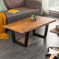 Massivholz Baumstamm Couchtisch Mammut 110Cm Akazie Schwarzes Metallgestell