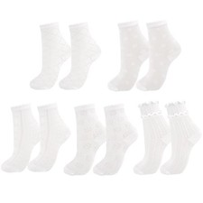 Women's Ruffle Socks, 5 Pairs White Frilly Sheer Ankle Socks for Women Soft