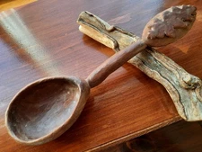 Primative Hand Carved Cherrywood Spoon Ladle