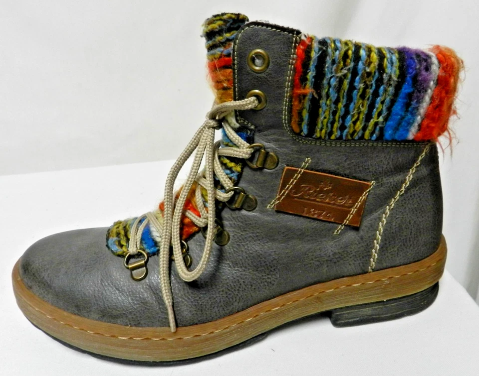 Rieker Felicitas Cuero Hilado Ribete Botines Cremallera Cómodo Forrado Talla 38 7 Foto 2 de 4