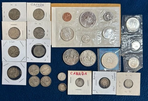 Lot Canada Silver 1 Dollar 50 25 & 10 Cent Coins Fineness .800 Various Dates