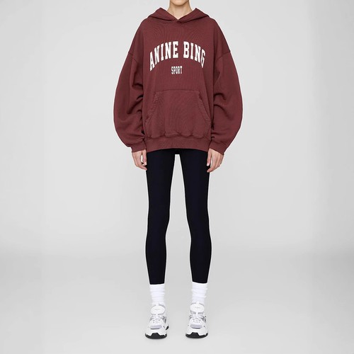 New Anine Bing Women's Letter-Print Hoodie in Wine Red - Picture 1 of 10