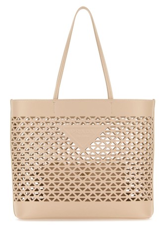 PRADA Basket Cut Out Shopper Sand Beige Leather Tote Bag New & Authentic