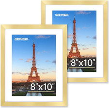 8x10 Gold Picture Frame Set of 2, Tabletop  Wall Photo Frames with Plexiglass