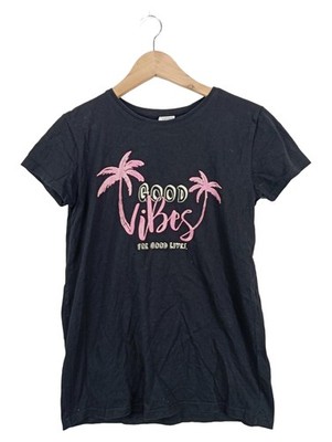 pageone young Kinder T-Shirt Good Vibes Palmen Print Gr. 170/176 Schwarz Casual