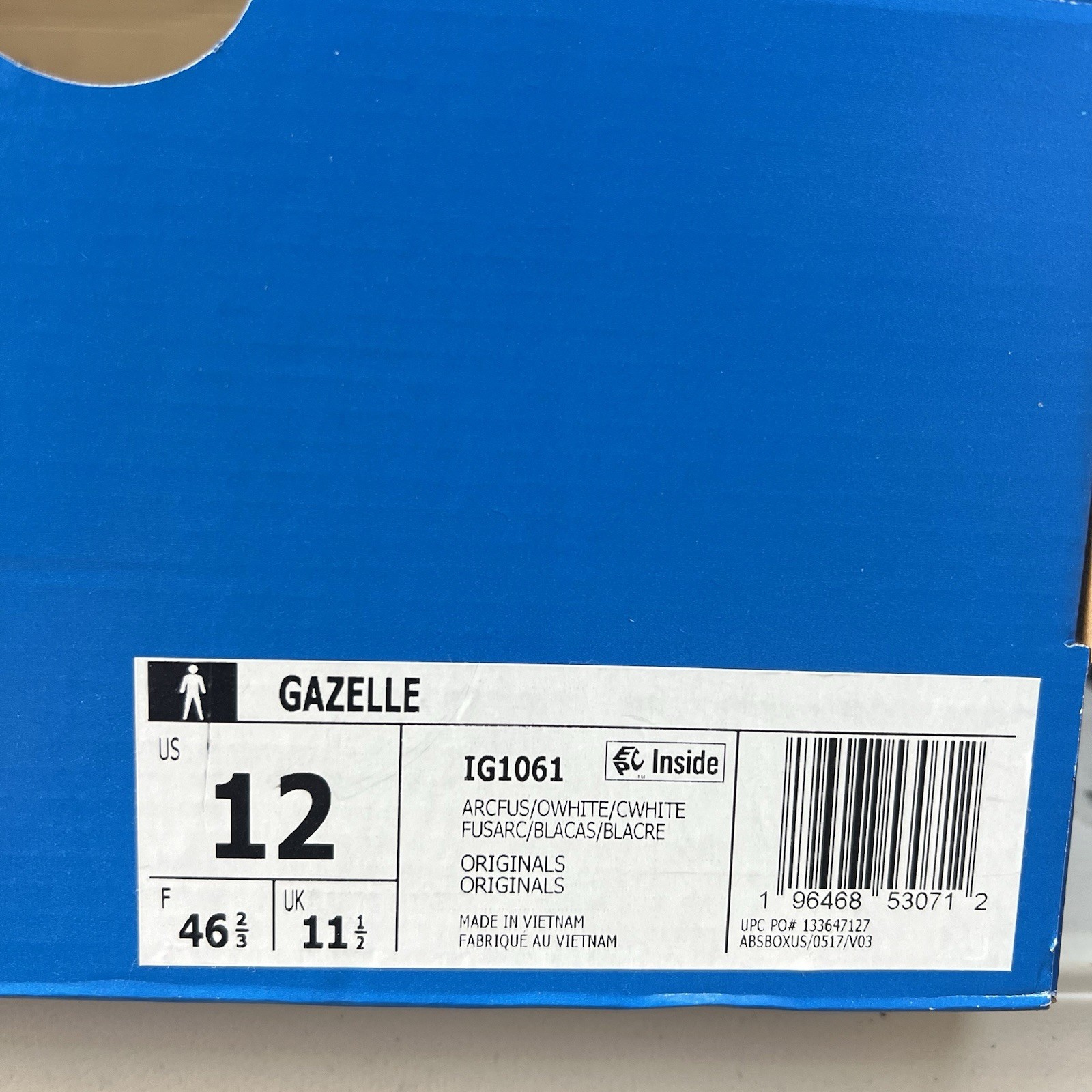 Mens Size 12 Adidas Gazelle Arctic Fusion Off White Sneakers IG1061 NEW