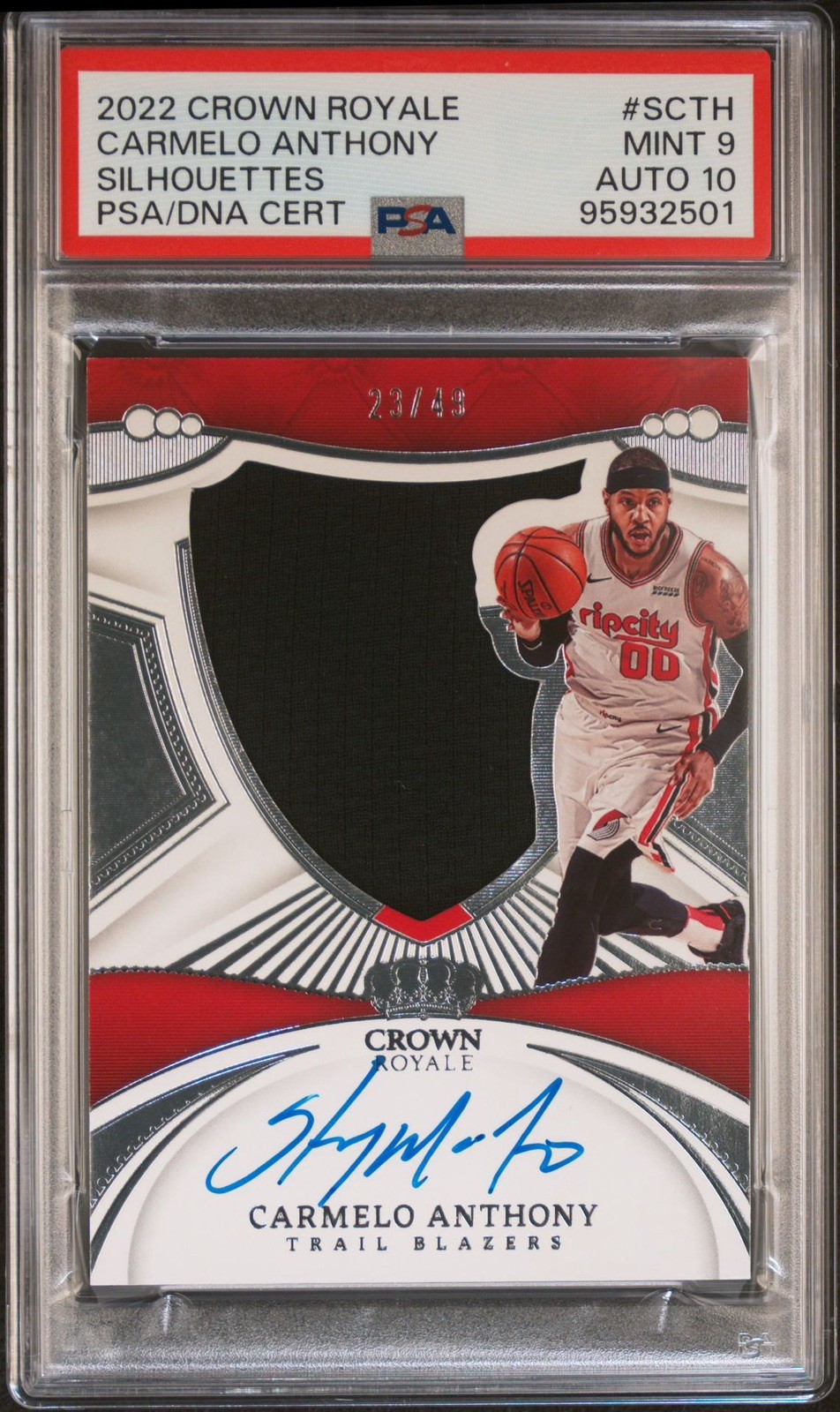 2022-23 Crown Royale CARMELO ANTHONY SILHOUETTES GAME-USED AUTO #23/49