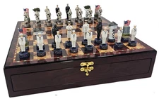 US Military Army Navy Air Force or Marines Chess Set Cherry Color Storage Board