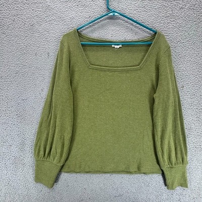 A.N.A. A New Approach Womens Square Neck Long Sleeve Top Olive Green Size XL
