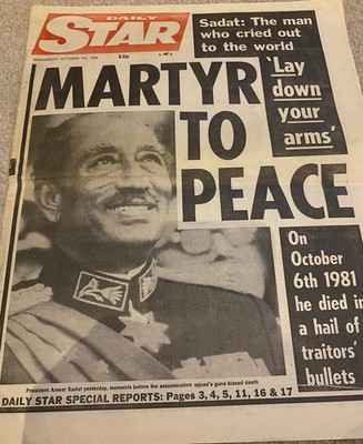 Daily Star Zeitung Anwar Sadat Mord 7. Oktober 1981 Tod eines Präsidenten