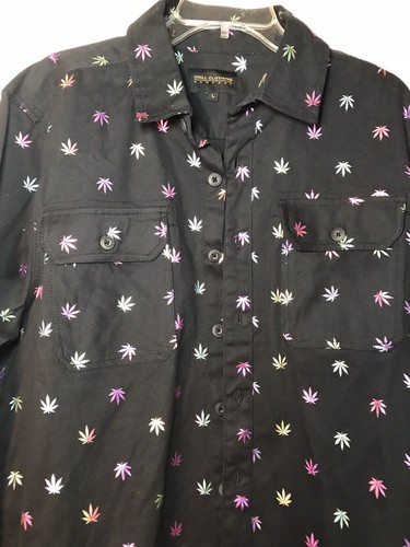 Drill Clothing Men's Large Black Shacket Shirt Jacket Marijuana Leaf NWOT - Picture 2 of 9