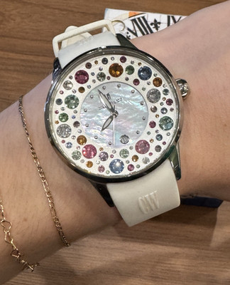 Capri Watch Gemmed Women's Wristwatch White Rubber Strap Multicolor Dial