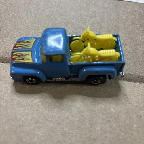 Vintage 1973 Hot Wheels '56 Ford Pickup Truck Blue with Motorcycles Metallic
